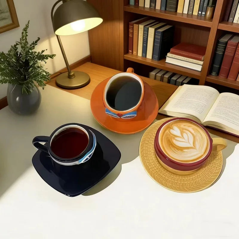 Tazza da caffè e piattino del fumetto Tazze d'acqua a forma di cappello creativo Cosplay Anime Chopper Ace Sabo Tazza in ceramica Piatto da dessert Regali