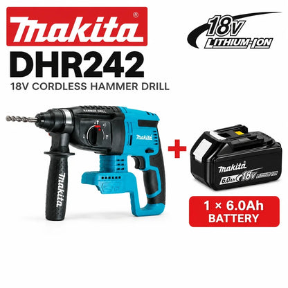 Trapano a percussione rotante senza fili Makita DHR242 18V, capacità per calcestruzzo 24mm, SDS Plus 4700 IPM 2.0J, utensile da costruzione per impieghi gravosi a 3 modalità, compatibile con BL1860B BL1850B BL1815, spedizio