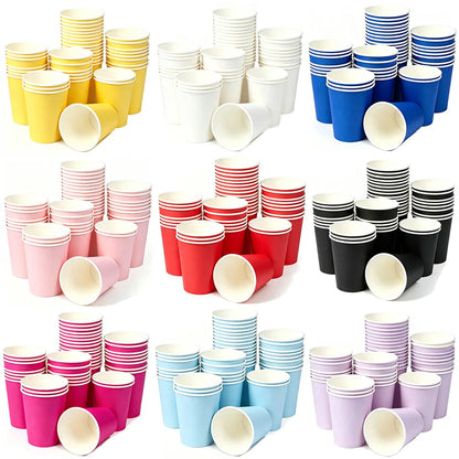 Confezione da 10/30/50/100 pezzi: bicchieri di carta monouso, tazze per bevande, bicchieri di carta a tinta unita, disponibili in 10 colori, ideali per feste di compleanno, matrimoni, baby shower e altre occasioni.