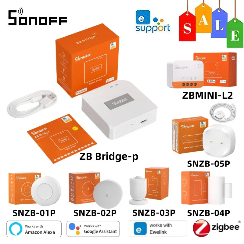 SONOFF SNZB-06P SNZB-05P Zb Bridge Pro Sensore di perdite d'acqua Zigbee ZbminiL2 SNZB-02D Sensore per porte e finestre Sensore di temperatura e umidità