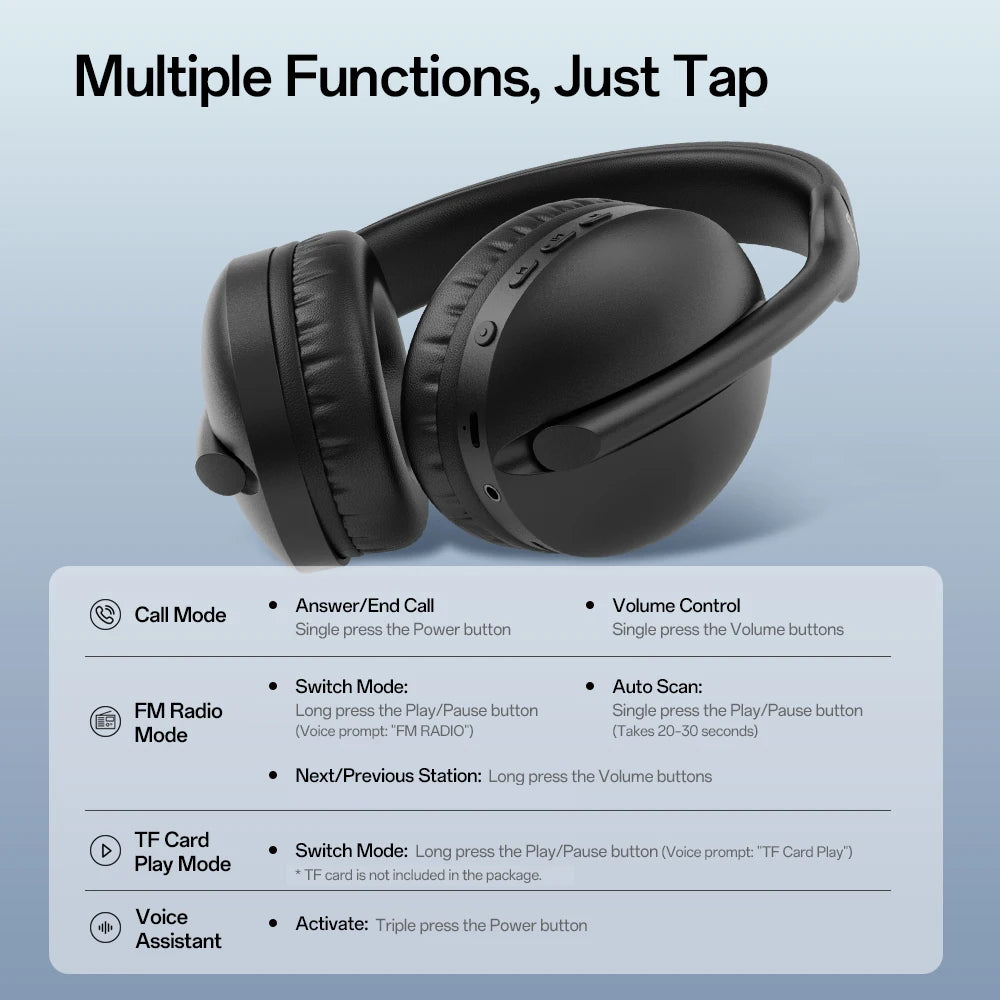 Oneodio SuperEQ S6001 Cuffie Bluetooth Cuffie wireless sopra l'orecchio con modalità Micro SD/Scheda TF/Radio FM Cuffie HiFi stereo
