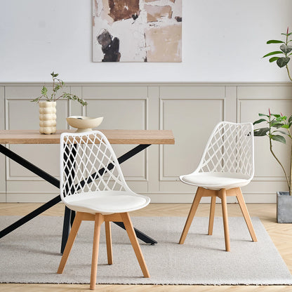 Set di 4/6 sedie da pranzo moderne con schienale in rete con gambe in legno massello e cuscini imbottiti, per sala da pranzo/camera da letto, sedia da caffè
