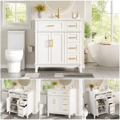 Mobile bagno moderno 76x86x46,5 cm con lavabo in ceramica integrato, mobiletto a cassetti autoportante con ampio spazio contenitivo, dotato di chiusura ammortizzata silenziosa e protezione dal troppo pieno del lavabo, elegant