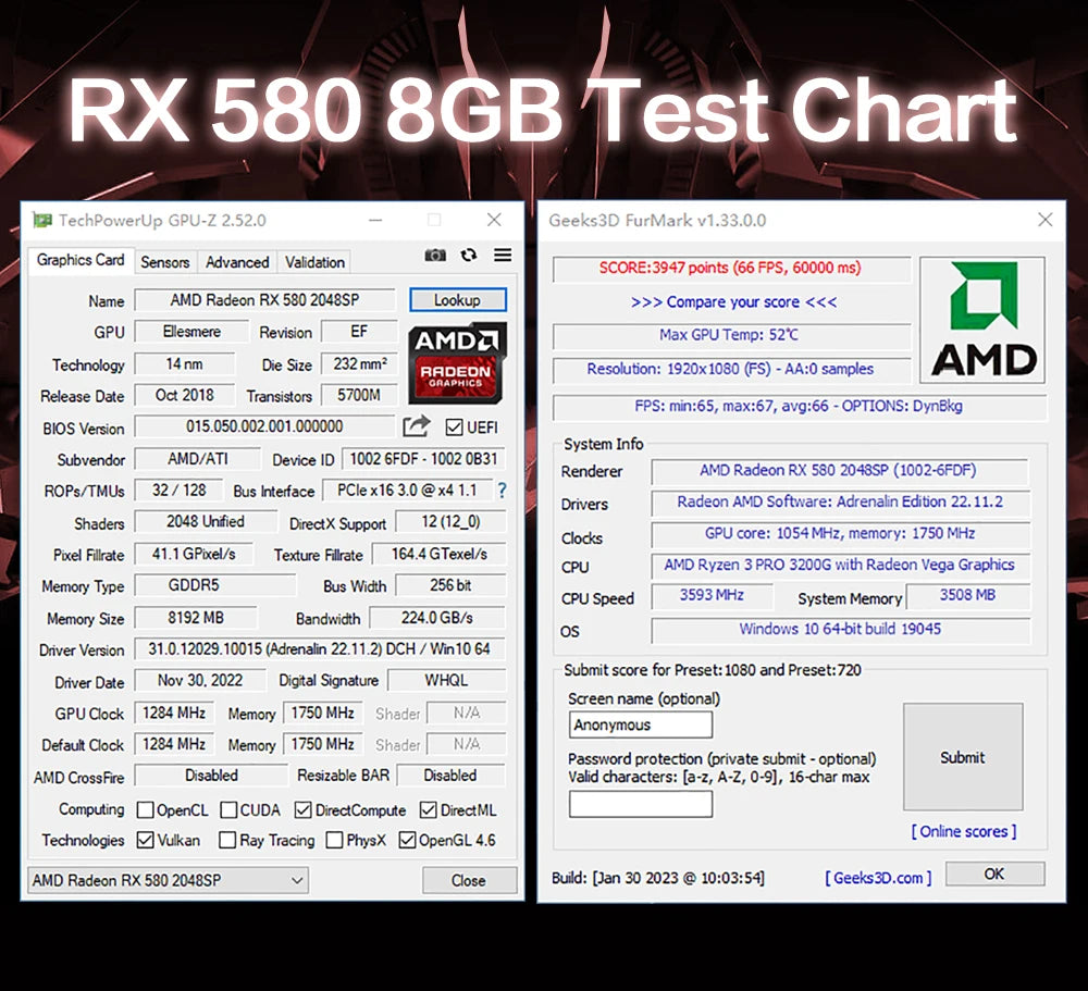 Scheda Video da Gioco MLLSE RX 580 8GB 2048SP GDDR5 256Bit 6Pin PCI Express 3.0 × 16 AMD Radeon GPU RX 580 8G