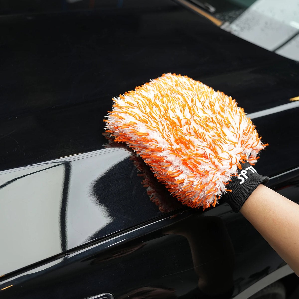 (Vendita singola) 1 pezzo di guanto per lavaggio auto SPTA, guanti per lavaggio in microfibra, per lavaggio efficace, lavabile in lavatrice, senza pelucchi, antigraffio
