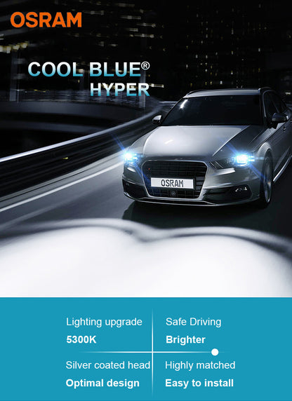 OSRAM H7 H4 H1 H11 HB3 9005 HB4 9006 Lampadina Alogena per Fari Auto, Luce Abbagliante/Anabbagliante 5300K 12V 55W, Bianco Hyper Cool Blue (2 Pezzi)