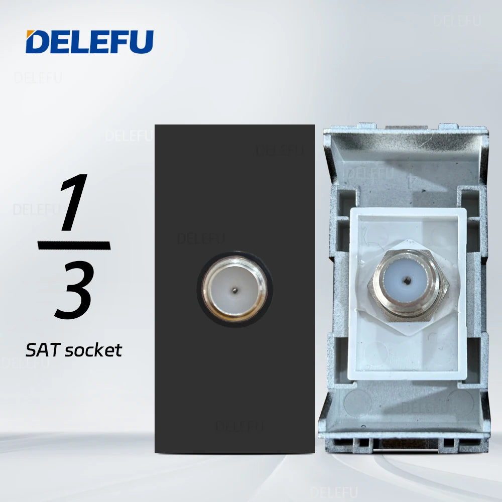 DELEFU Presa Italiana Fai-da-te con USB Tipo C, Interruttore Campanello, 45A 20A, per Tende, Telefono, CAT5, TV, HDMI, SAT, Nera
