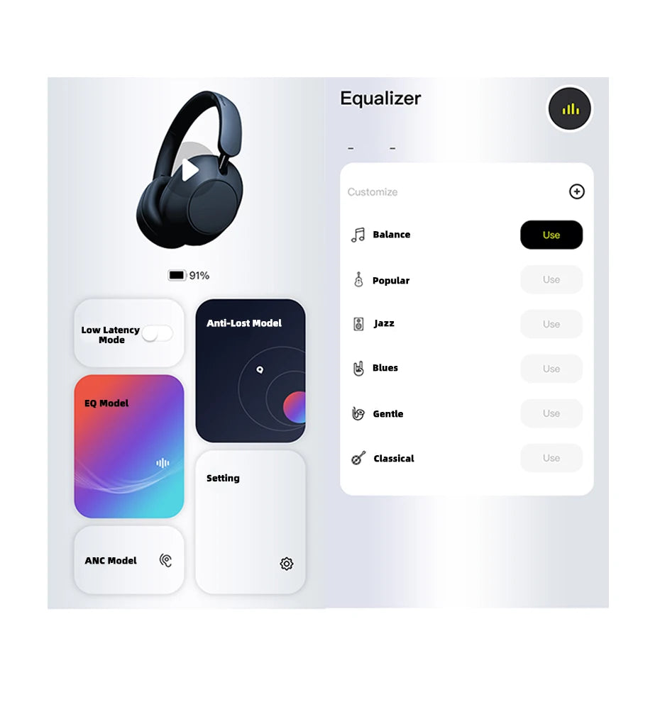 Picun F6 Cuffie wireless con cancellazione attiva del rumore Monitoraggio della testa Audio 3D 40mm Cuffie Bluetooth ANC ad alta risoluzione Controllo APP HIFI