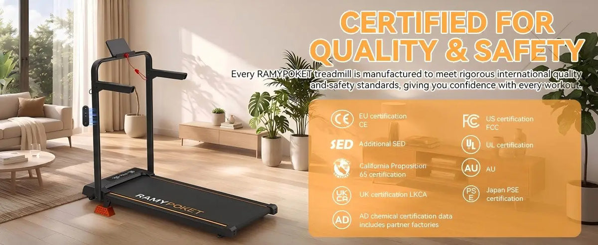 Ramypoket Tapis Roulant Pieghevole con Inclinazione 15%, Tapis Roulant 12Km/H, App/LED, Tapis Roulant da Ufficio, Carico Massimo 150kg