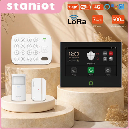 Kit di Allarme Antifurto Staniot 7 Pollici LoRa WiFi 4G Tuya Smart Home, Sistema di Sicurezza Domestica 5000mAh Compatibile con Alexa