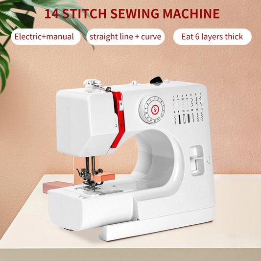 Macchina da Cucire Elettrica Mini 728 Fai-da-te con 14 Punti, Tavolo di Estensione, Kit per Tessuti in Cotone e Cucito, Cucitura Inversa e 14 Tipi di Punti Interni, EU