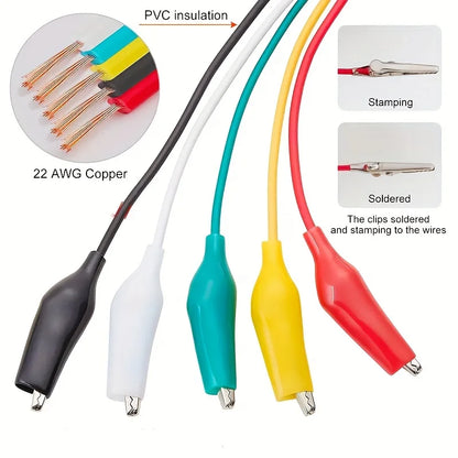 Set da 10 Pezzi di Clip a Coccodrillo per Test Elettrici Fai-da-Te, Clip a Doppia Estremità, Cavi di Collegamento da 46CM