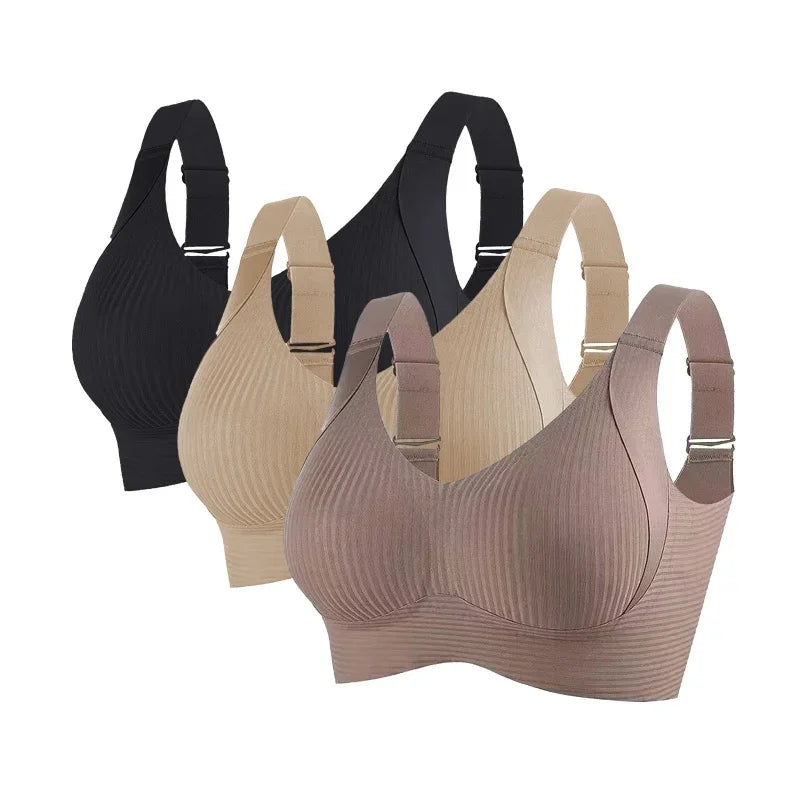 Set da 3 pezzi: reggiseno push-up da donna, senza ferretto, con effetto lifting, intimo senza cuciture, reggiseno a coste con scollo a V, taglie forti, lingerie sexy, taglie M-4XL, intimo 2028.