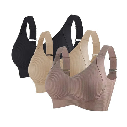 Set da 3 pezzi: reggiseno push-up da donna, senza ferretto, con effetto lifting, intimo senza cuciture, reggiseno a coste con scollo a V, taglie forti, lingerie sexy, taglie M-4XL, intimo 2028.