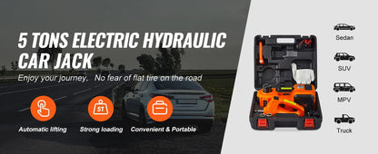 SucceBuy Getto idraulico per auto elettrica 5T con avvitatore elettrico Pompa gonfiabile incorporata, luce a LED per camion berlina SUV