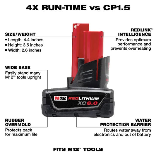 Batteria originale Milwaukee M12 12V 6AH 48-11-2460, caricabatterie M12HB3 M12-18FC 48-11-2402 48-11-2411, batteria per utensili elettrici Milwaukee