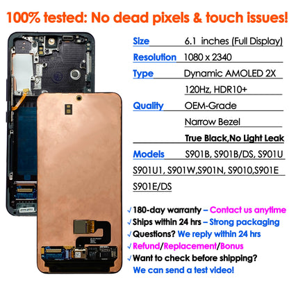 OEM Dinamico AMOLED Per Samsung Galaxy S22 Display Sostituzione Dello Schermo 120Hz S901B S901B/DS LCD Touch Digitizer Assembly All'ingrosso