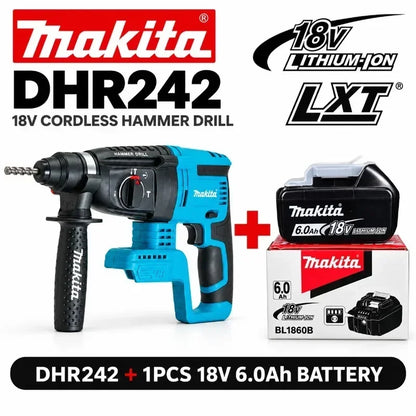 Trapano perforatore rotante SDS Plus Makita DHR242 18V LXT, senza spazzole, a batteria, capacità 24mm per calcestruzzo, 4700 IPM 2.0J, utensile elettrico professionale a 3 modalità, compatibile con BL1860B BL1850B BL1815, s
