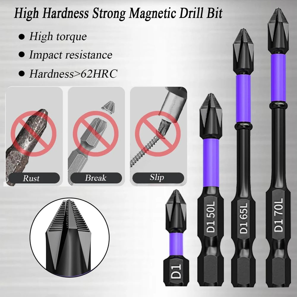 5-60PCS PH2 Set di punte per avvitatore a percussione Set di cacciaviti a croce magnetici Set di punte per trapano a percussione Vite Cacciavite a croce antiscivolo in acciaio legato