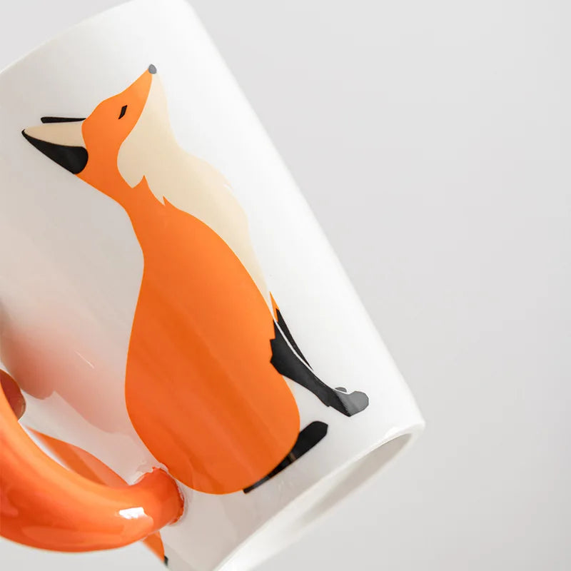 Tazza in Ceramica Creativa a Forma di Animale, Tazza da Caffè in Ceramica con Volpe Cartoon, Manico a Coda di Volpe, Tazze Personalizzate per Acqua