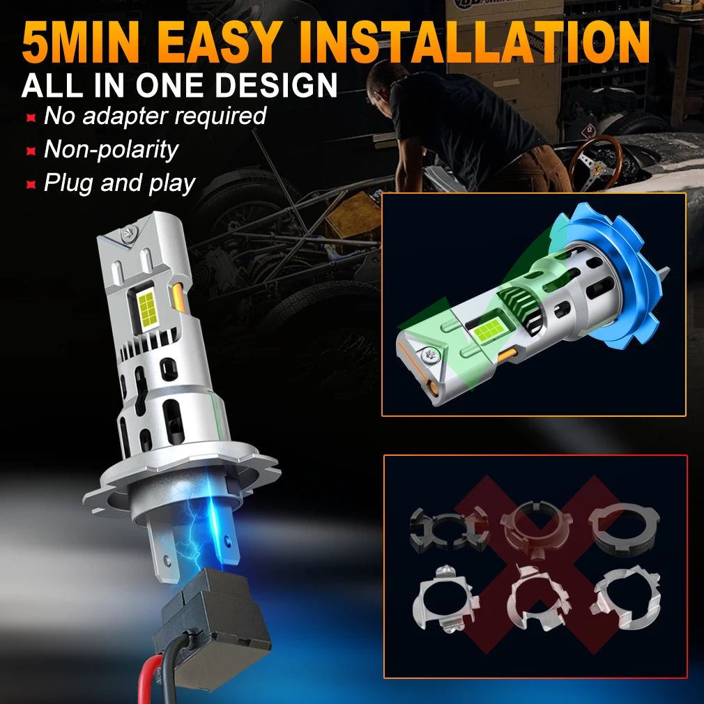 XSTORM H7 Lampadine per luci per auto a LED 150w 40000LM con ventola Turbo Luci H7 Faro a LED 6500K 12V NO Errore Canbus Fendinebbia Bianco