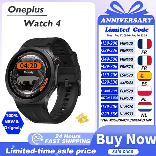 Nuovo arrivo OnePlus Watch 4 Smartwatch con display AMOLED da 1,5”, Snapdragon W5 Gen 1, fino a 16 giorni di autonomia, GPS, NFC, Smartwatch da uomo.