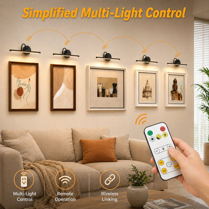 Lampada per Quadri da Parete Nera Ricaricabile Senza Fili con Telecomando, Luce LED Magnetica per Dipinti con Display a Colori