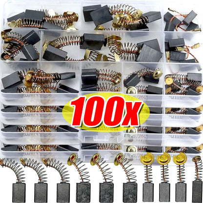 Kit di Riparazione con 100/50x Spazzole di Carbone, Parti di Ricambio per Utensili Elettrici, Adattamento Universale, Set Misto di Spazzole di Carbone