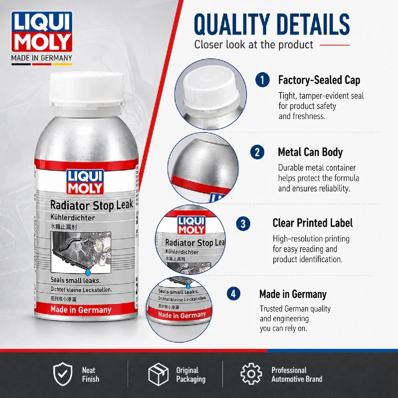 LIQUI MOLY Radiator Stop Leak 21352 150ml Sigillante per Sistema di Raffreddamento per Auto e Moto, Riparazione di Piccole Perdite nel Motore Raffreddato ad Acqua