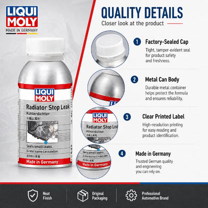 LIQUI MOLY Radiator Stop Leak 21352 150ml Sigillante per Sistema di Raffreddamento per Auto e Moto, Riparazione di Piccole Perdite nel Motore Raffreddato ad Acqua