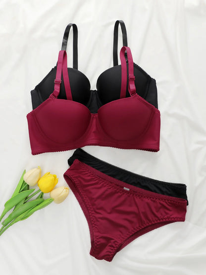 2 set Set di biancheria intima con ferretto solido Reggiseno push up da donna con anello in acciaio Moda donna intimo Mutandine Set di reggiseni per tutti i giorni J2611