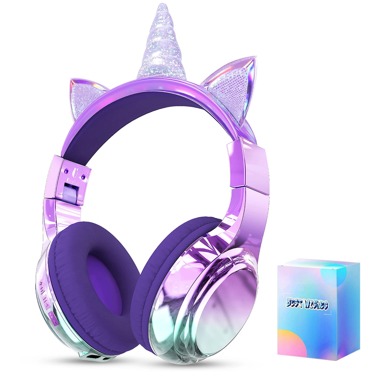 Cuffie wireless a forma di orecchie di gatto per ragazze e bambini, cuffie Bluetooth con volume sicuro 74/85/94dB, cuffie pieghevoli per bambini, ideali per i viaggi