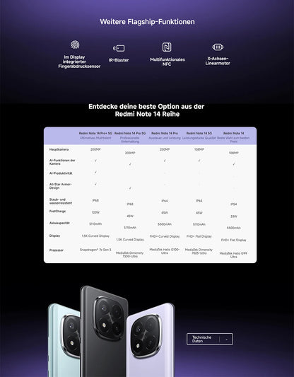 Xiaomi Redmi Note 14 Pro Plus 5G NFC smartphone Snapdragon ® Schermo 7s Gen 3 AMOLED da 1,5K pollici 120Hz fotocamera 200 MP batteria