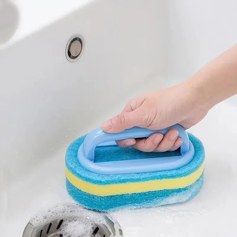 Spazzola per la pulizia della casa con manico, sapone per piatti, spugna abrasiva spessa per bagno, cucina e vasca da bagno, strumenti e accessori resistenti per la casa.