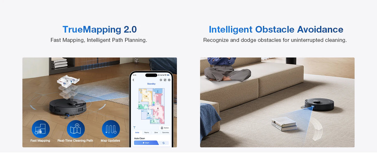 Robot aspirapolvere e lavapavimenti ECOVACS DEEBOT T30e OMNI, non si impiglia sui peli di animali domestici, autonomia di 180 minuti, silenzioso (64 dB), aspirazione da 25000 Pa, base con sistema di svuotamento automatico.