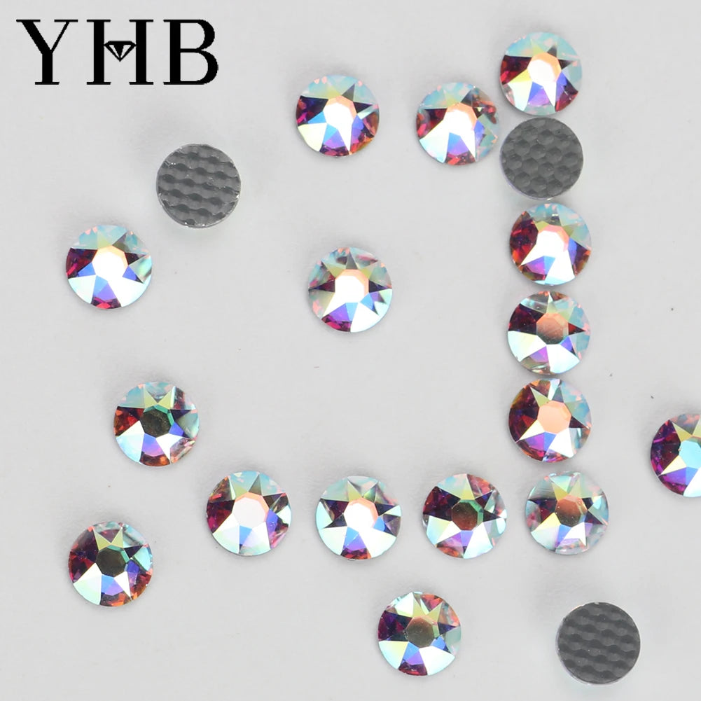 Cristalli YHB Bright Series Crystal AB Dazzling Hotfix Nonhotfix con elettroplaccatura, strass piatti Hotfix per scarpe, borse e abbigliamento.