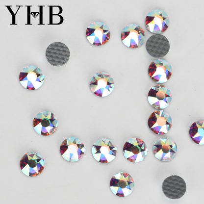 Cristalli YHB Bright Series Crystal AB Dazzling Hotfix Nonhotfix con elettroplaccatura, strass piatti Hotfix per scarpe, borse e abbigliamento.