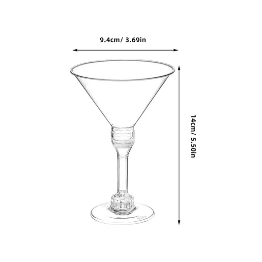 10 bicchieri da martini in plastica, trasparenti, eleganti e leggeri, perfetti per cocktail e bevande, ideali per banchetti e feste.
