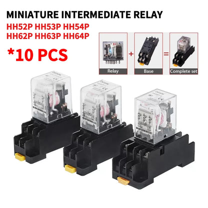 10 pz per relè di controllo miniaturizzati all'ingrosso piccolo relè intermedio AC 12V DC C24 AC220 HH52P HH53P HH54P HH62P HH63P HH64P