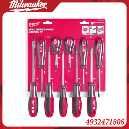 Milwaukee 4932471808 Set di 8 Cacciaviti, Manici Ergonomici Rossi/Neri, Punte Magnetiche per Lavori di Fissaggio in Fai-da-Te e Professionali