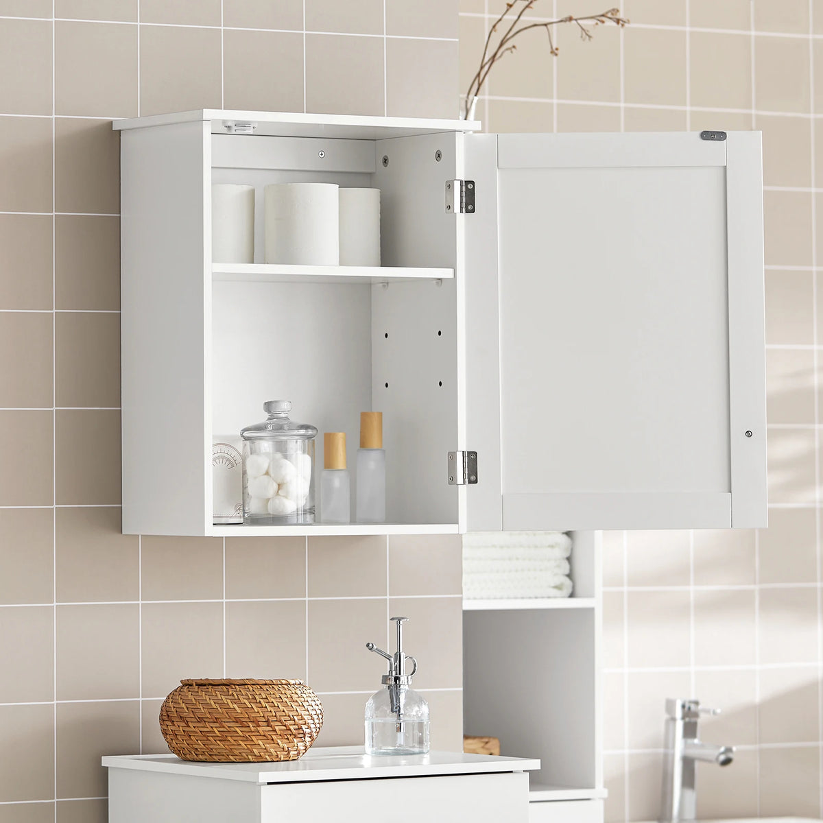 SoBuy BZR19-W Armadio sospeso con anta Armadietto da parete Bagno Armadio sospeso Armadio da cucina Armadio medicinale Mobili da bagno BHT Circa: 40x52x23 cm