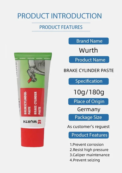Pasta per Cilindri Freno Wurth, Grasso Idraulico per Riparazione Guarnizioni Pistoni e Cilindri Freno 10G/180G
