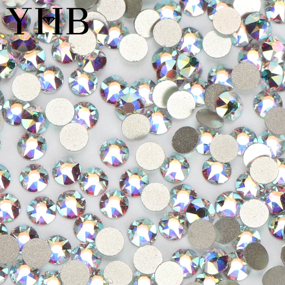 Cristalli YHB Bright Series Crystal AB Dazzling Hotfix Nonhotfix con elettroplaccatura, strass piatti Hotfix per scarpe, borse e abbigliamento.
