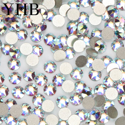 Cristalli YHB Bright Series Crystal AB Dazzling Hotfix Nonhotfix con elettroplaccatura, strass piatti Hotfix per scarpe, borse e abbigliamento.