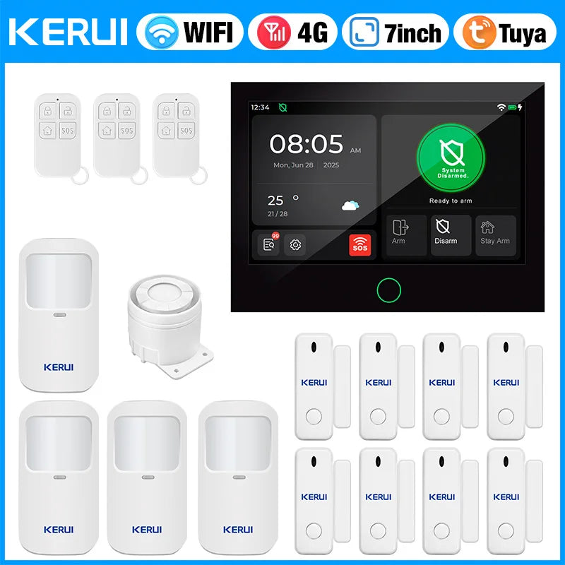 Consegna veloce KERUI Tuya WiFi + 4G Set di sistemi di allarme domestico con touch screen da 7 pollici dal magazzino ES Protezione di sicurezza dell'allarme G70