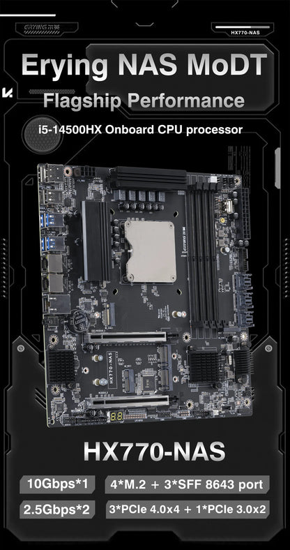 ERYING NAS Scheda madre integrata 14a generazione Core i5 14500HX 4xDDR5 Canale M.2 NVMe 2280 2.5G WIFI SFF8643 Interfaccia a 12 porte SATA