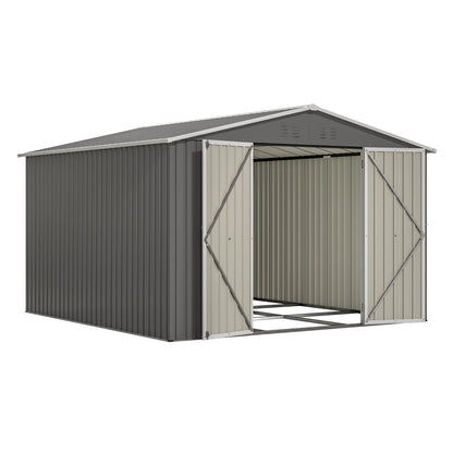Capannone da Esterno in Metallo 10*10FT con Telaio di Supporto, Doppie Porte Chiudibili e Prese d'Aria, Edificio Impermeabile per lo Stoccaggio di Attrezzi da Giardino e Attrezzature per Prato.