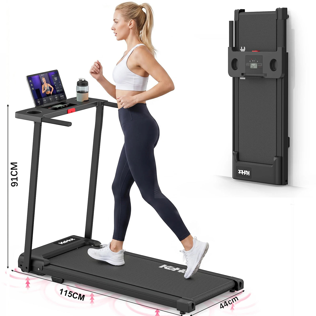 Tapis Roulant Pieghevole 2-in-1 con Controllo APP e Altoparlante Bluetooth, Macchina per Camminare e Correre a Casa 1-12km/h, Motore da 2.0HP di Potenza Massima, Display LED, 12 Programmi Preimpostati, Attrezzatura Fitness Pi