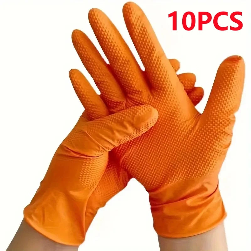Guanti monouso industriali in nitrile arancione resistenti Guanti monouso industriali da 8 milioni con impugnatura testurizzata a diamante per la sicurezza meccanica e guanti da lavoro
