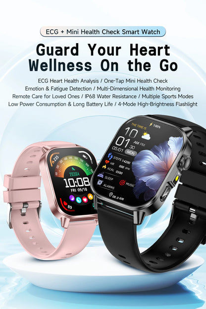 Nuovo Smartwatch per Uomo con Diagnosi ECG Accurata, Misurazione di Pressione Sanguigna, Ossigeno nel Sangue, Grasso nel Sangue, Acido Urico, Temperatura, Chiamate Bluetooth
